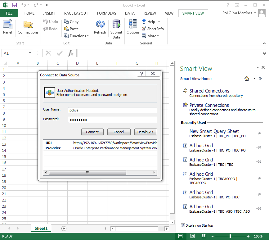 Figure 1: Applications (cubes) with the SmartView plug-in for Excel