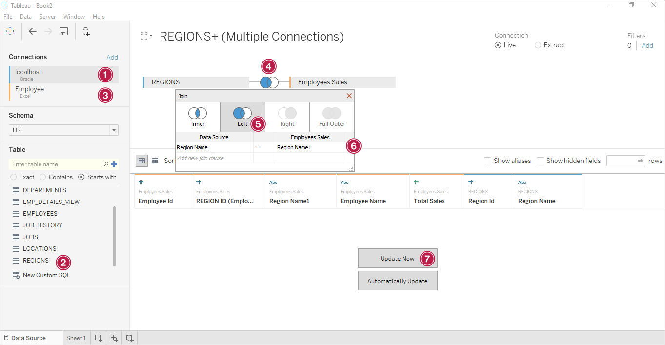 Figure 4: Cross-Database Join, step by step with Tableau 10
