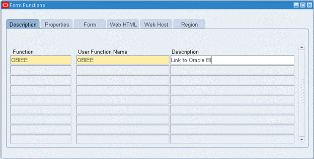 Figure 7: Oracle EBS Configuration - Form Functions - Description