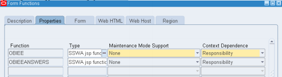 Figure 8: Oracle EBS Configuration - Form Functions - Properties