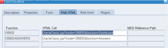 Figure 9: Oracle EBS Configuration - Form Functions - Web HTML