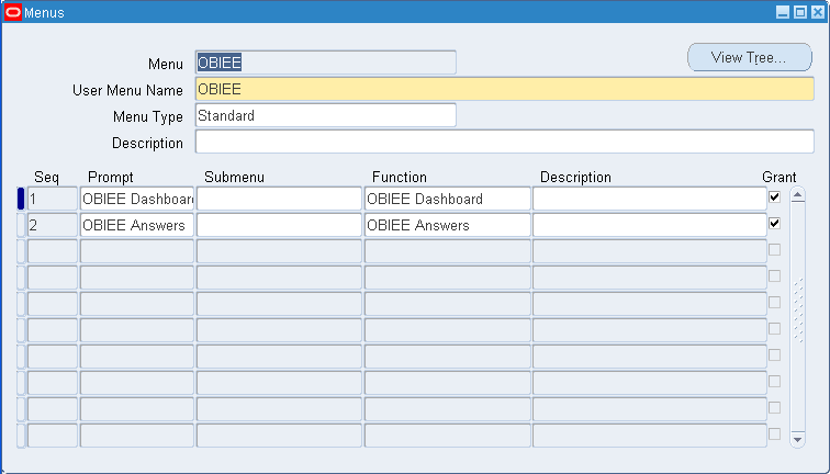 Figure 10: Oracle EBS Configuration - Menus