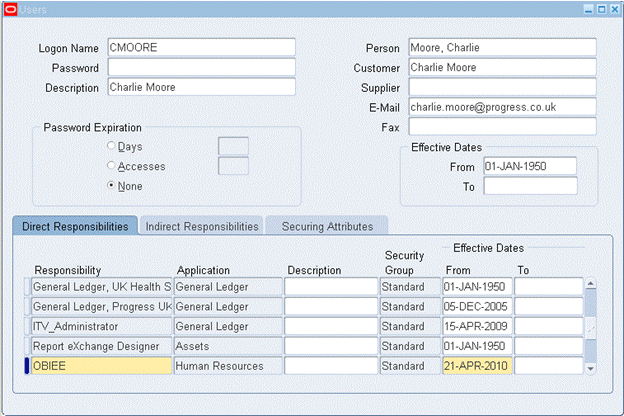 Figure 11: Oracle EBS Configuration - Users