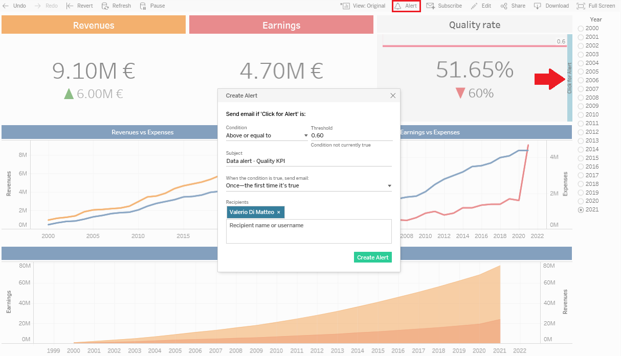 Tableau 10.3: Data-Driven Alerts and a smart trick for KPIs