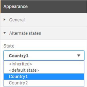 Selecting a state in the Appearance Tab in the selected visualization