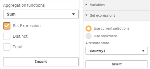 Two different modes to insert Set Analysis syntaxes inside Expression Editor