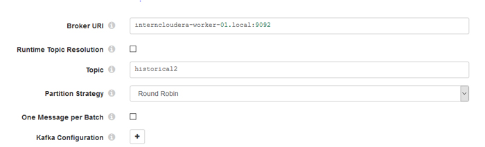 Screenshot showing the connection configuration to Kafka.