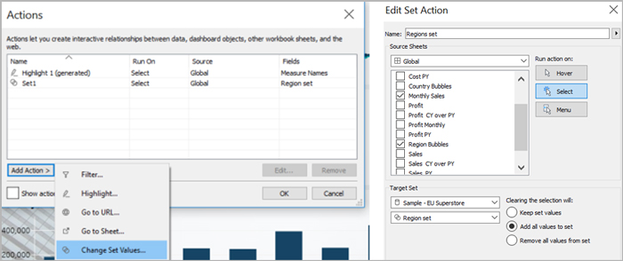 Tableau 2018.3 next action to the dashboard