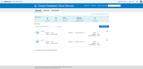 desired ODBCS instance example