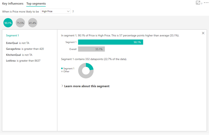 Information shown when clicking on a top segment bubble