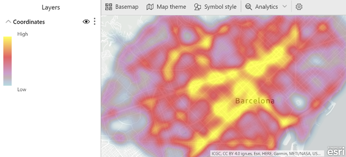 ArcGIS Heat map displaying locations with more victims in accidents