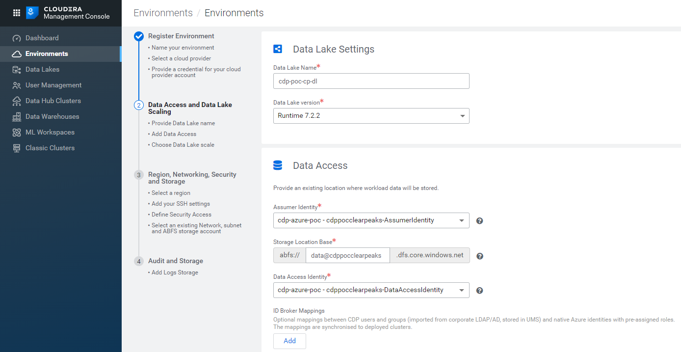 Registering an Azure environment in CDP, 2/5.