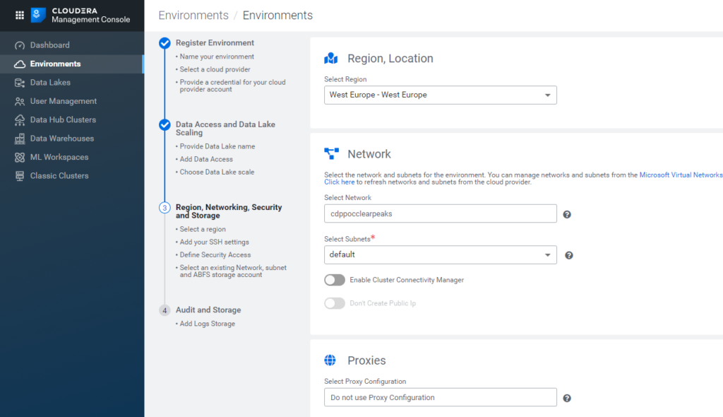 Registering an Azure environment in CDP, 3/5.