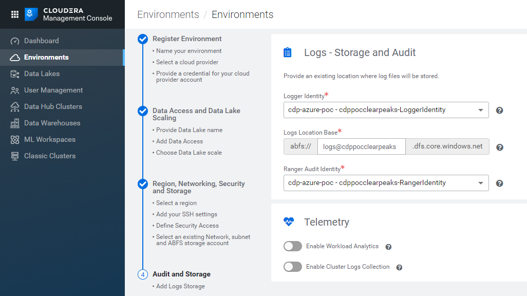 Registering an Azure environment in CDP, 5/5.