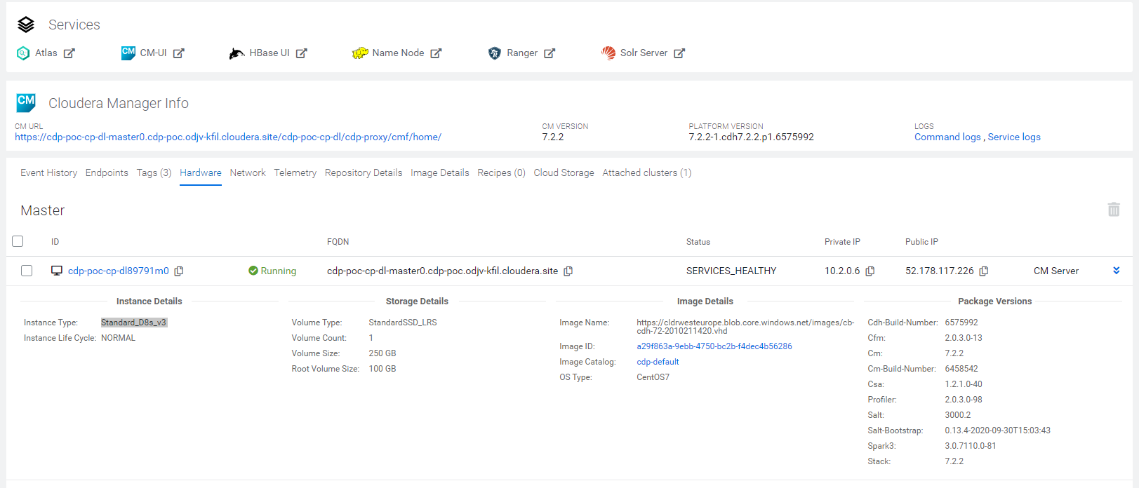 Hardware specs of the resources provisioned with the Data Lake.