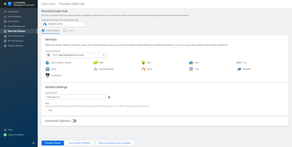 Data Hub creation page.