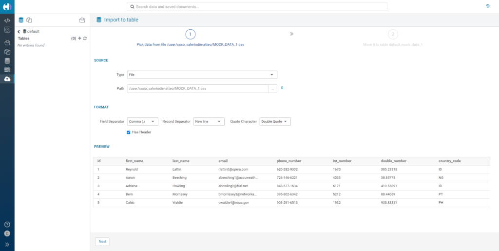 Manually loading data in Hive through Hue's GUI.