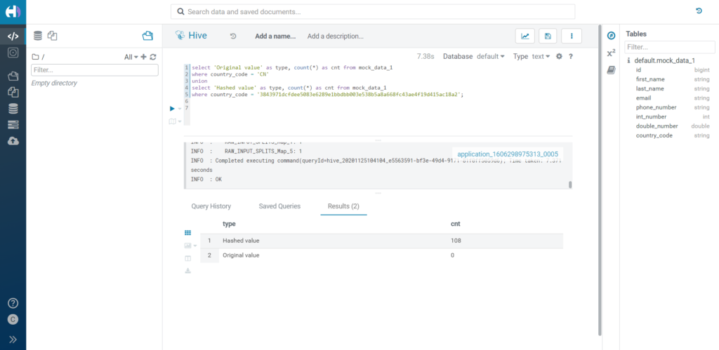 Filtering over hashed data.