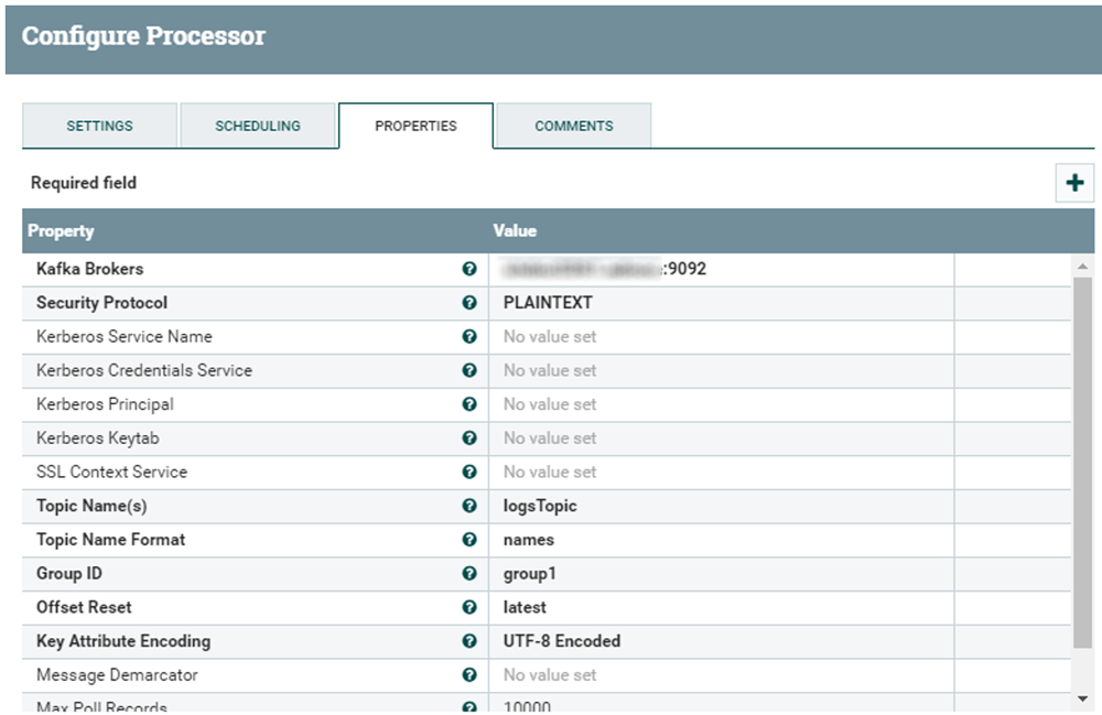 ConsumerKafka processor properties