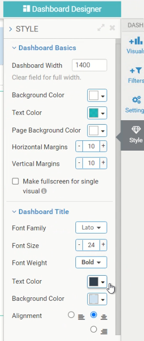 Customizing Styles for Dashboards