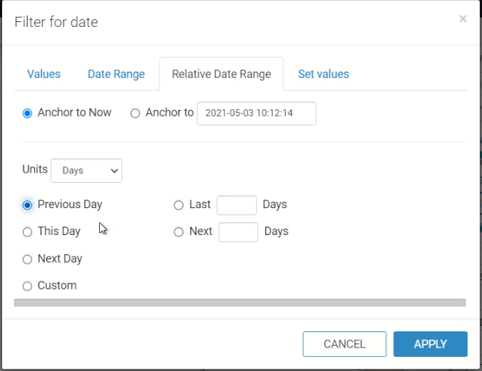 Relative date filter