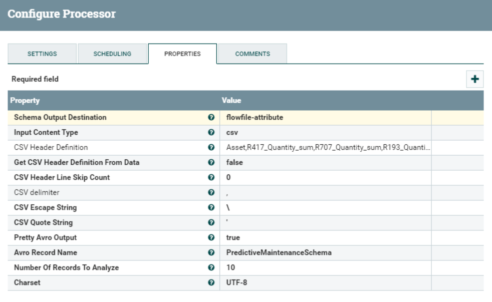 InferAvroSchema processor properties