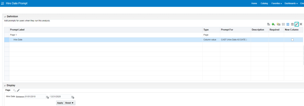 Edit dashboard prompt