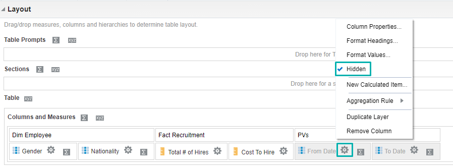 Hide unused fields in OAC table