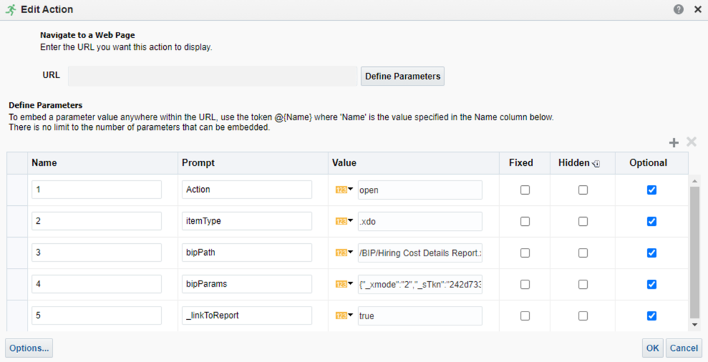 Defining parameters to use in the navigation