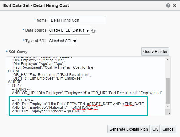 BI Publisher Report – Query filters using parameters