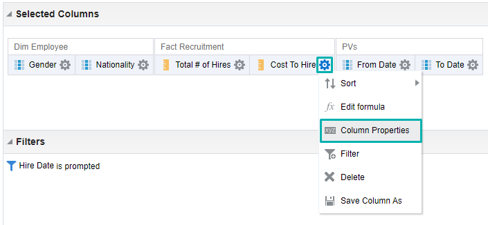 : Set up an action link – Column properties