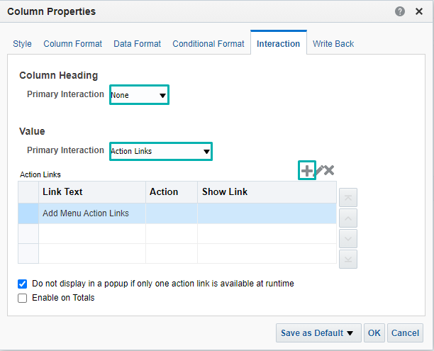 Set up an action link – Interaction tab