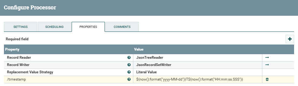 Details of the UpdateRecord processor