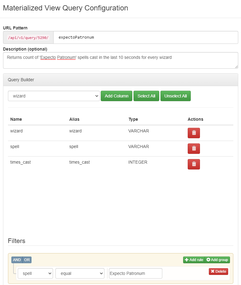 Creating an endpoint for a Materialized View