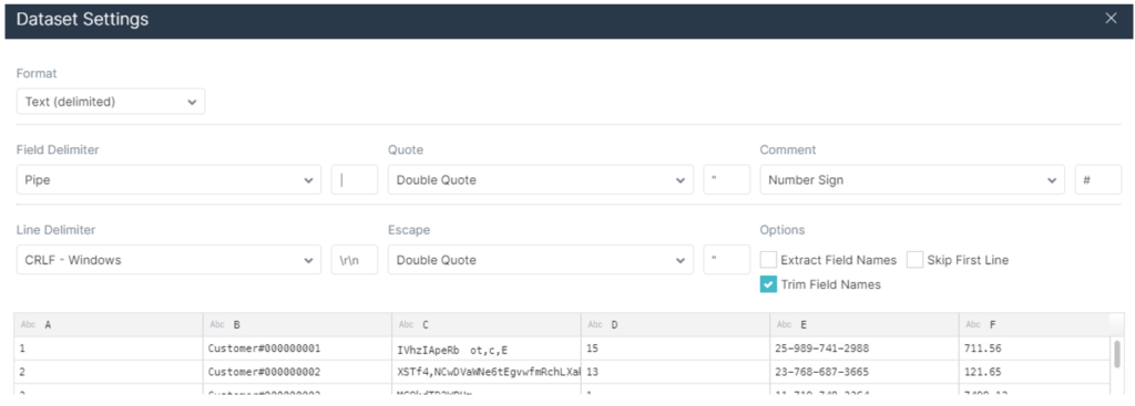 Dataset settings