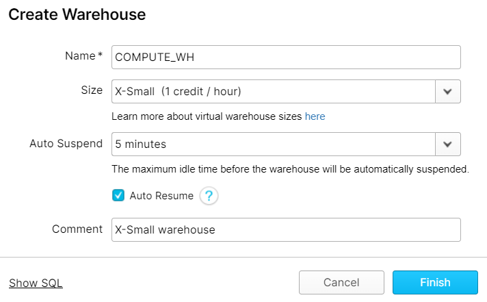 Create Warehouse