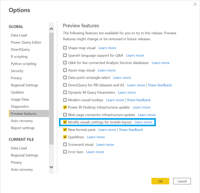 mobile layout setting