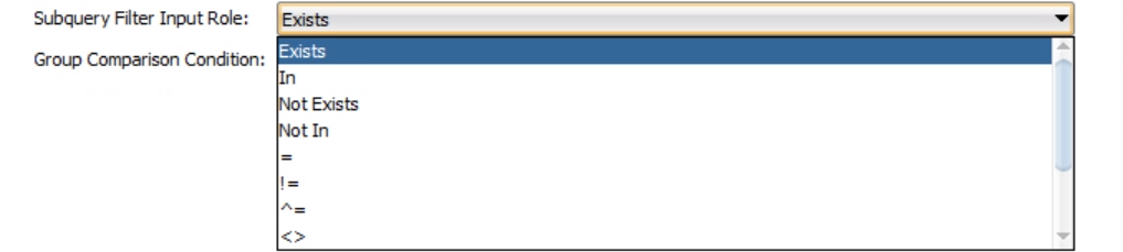 Drop-down menu - Subquery Filter Input Role