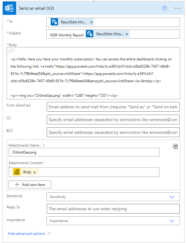  It is used as an attachment the file exported in the Export To File for Power BI Reports