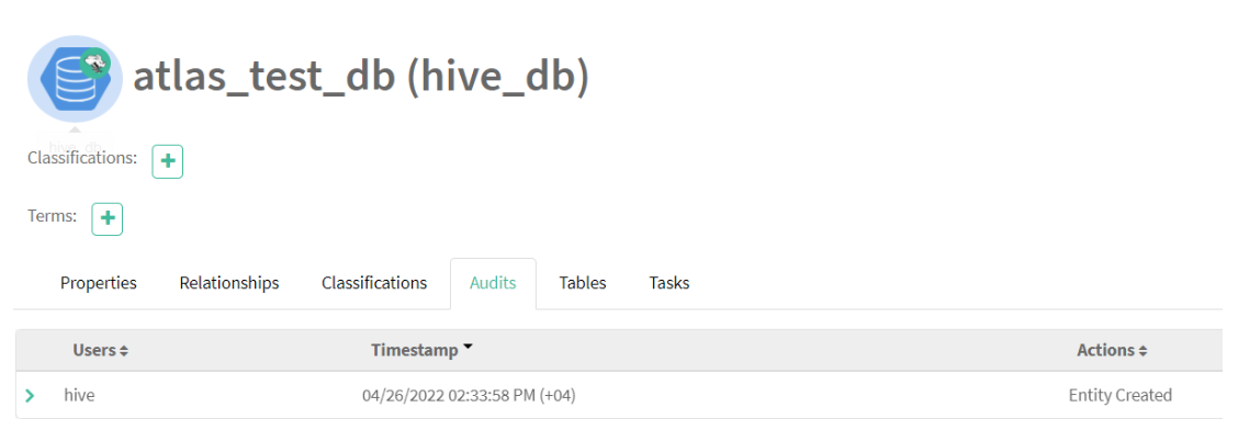 Figure 5 Audits captured for hive_db entity in Cloudera