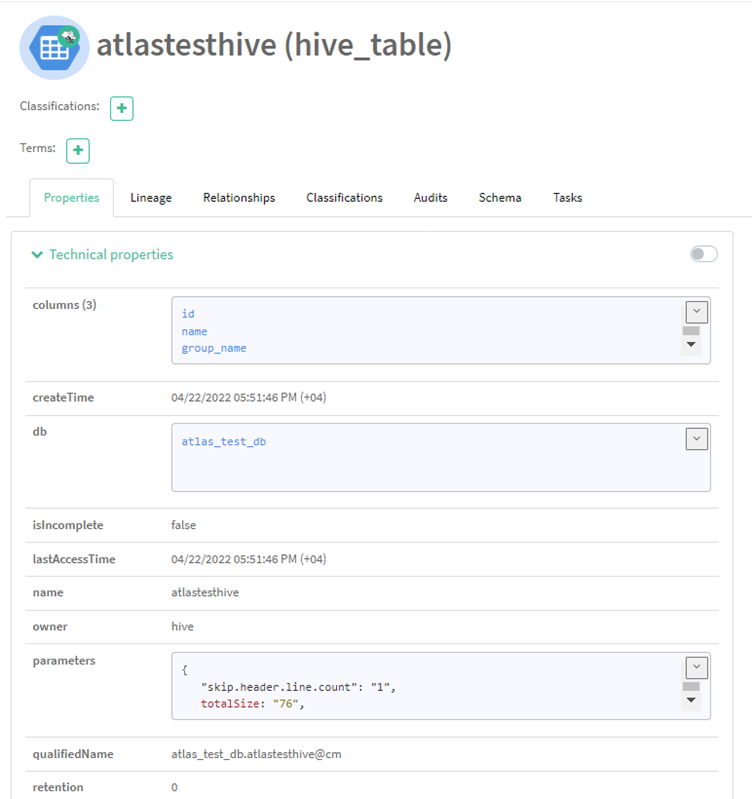 Figure 7 Entity of type hive_db