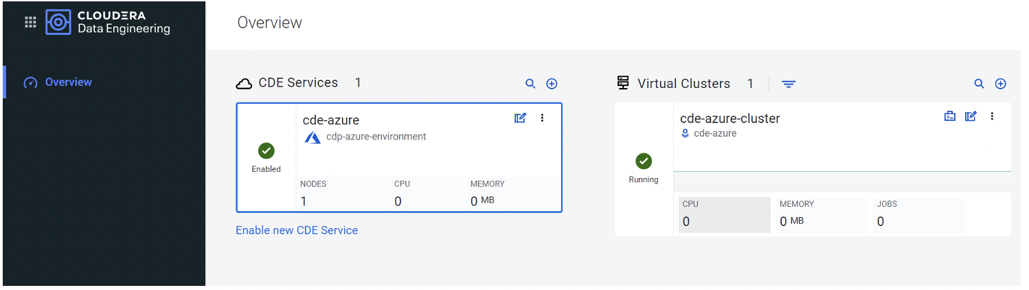 - Overview of CDE environment and cluster(s) screenshot