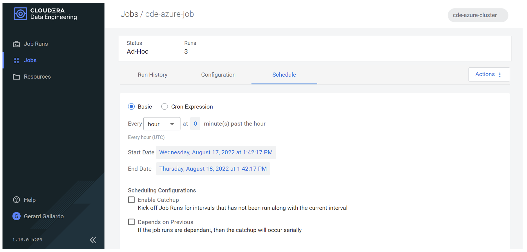 Defining the CDE job schedule screenshot