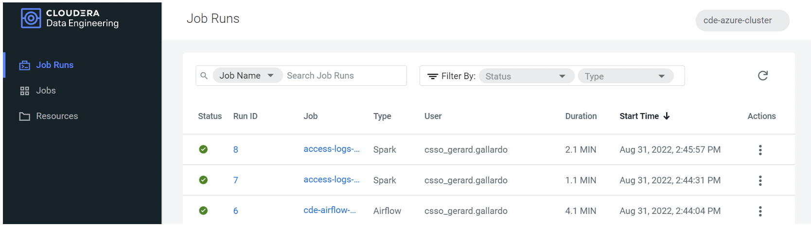 Status overview of the Airflow execution sreenshot