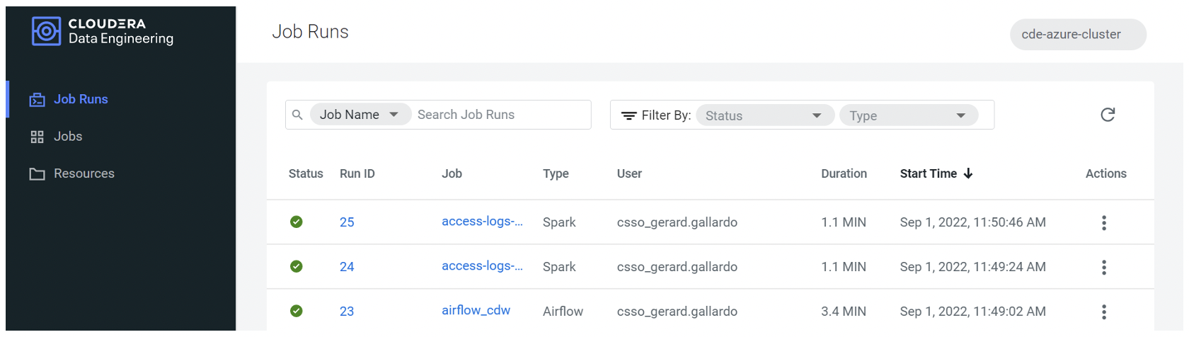 CDW query being executed together with the Spark tasks in the scheduled Airflow job screenshot