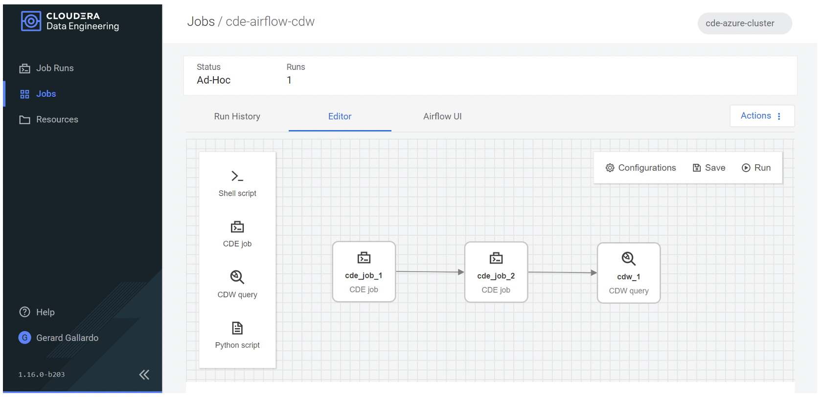 Our Airflow job built using the GUI screenshot