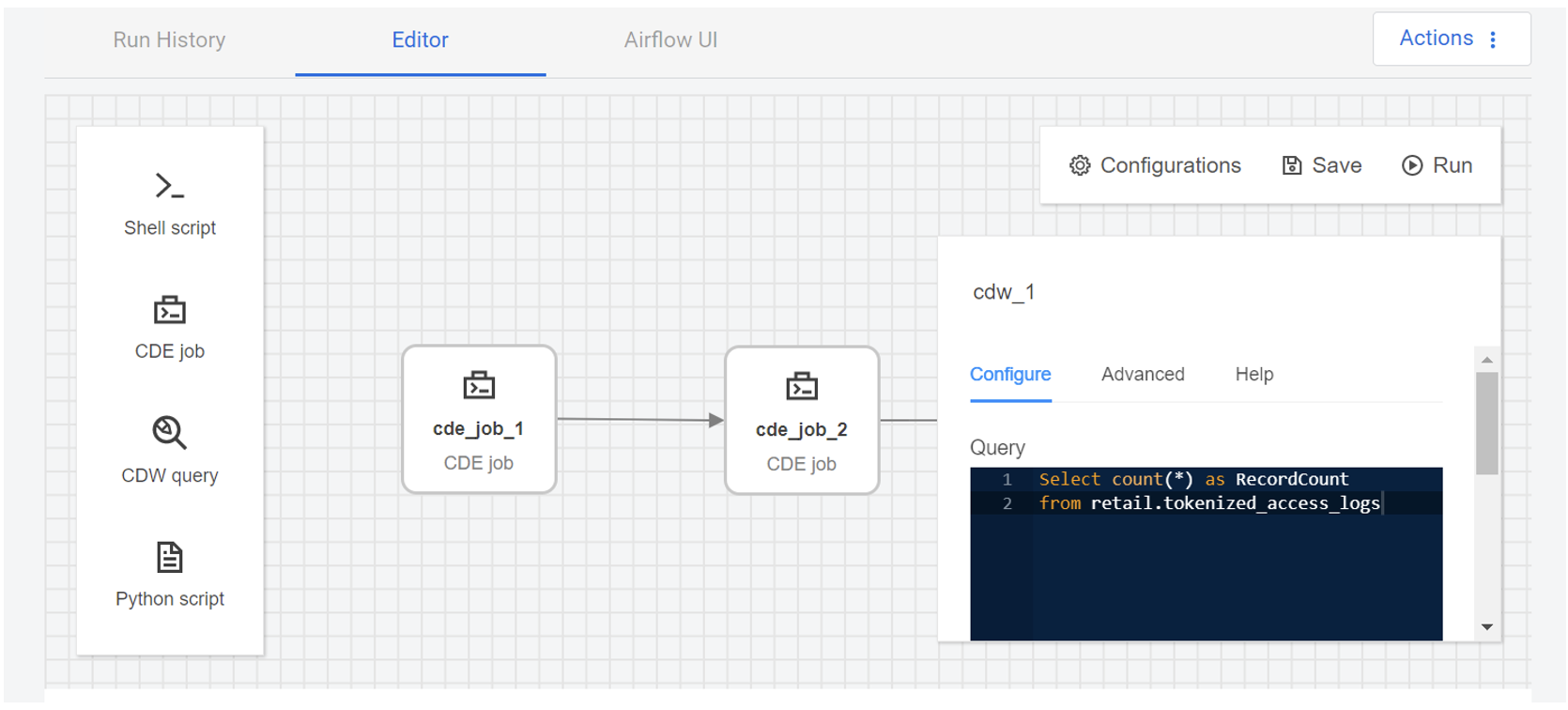 Details of the CDW query in the Airflow GUI screenshot