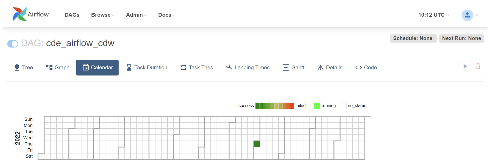 Calendar view of the Airflow job screenshot