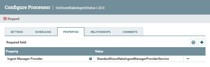 GetSnowflakeIngestStatus processor configuration parameters