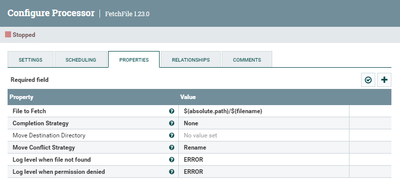 FetchFile processor configuration parameters